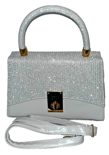 Silver rhinestone evening bag - rhinestone,