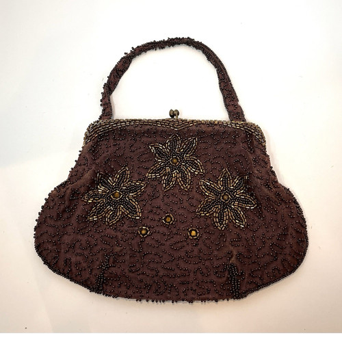 Vintage brown beaded evening - brown,