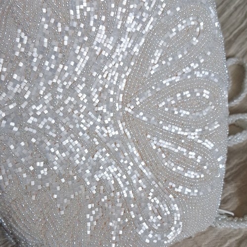 White beaded satin - white, evening