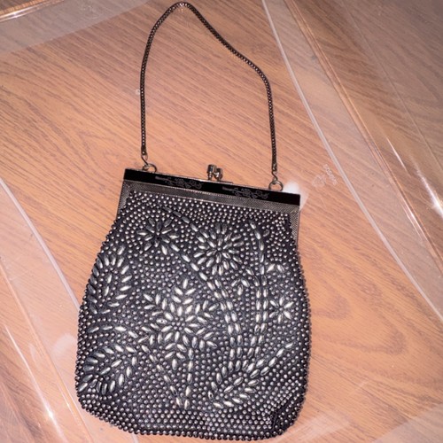 Black beaded evening bag - beaded, with