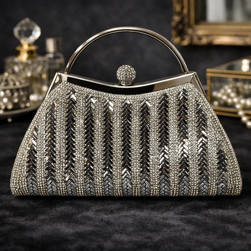 Silver rhinestone evening bag - silver,