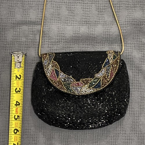 Black beaded evening bag - black,