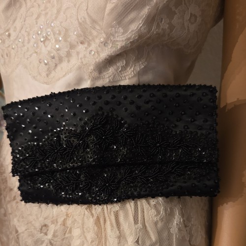 Handmade black beaded satin - black,