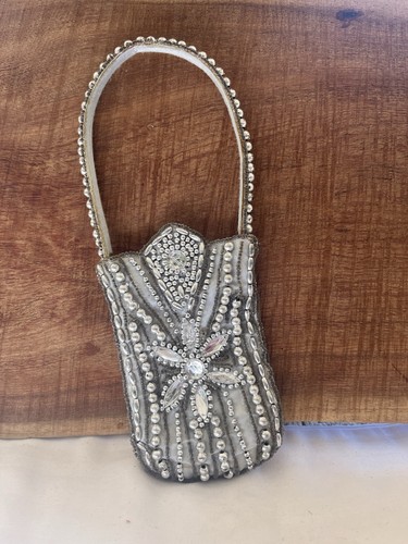 Silver white beaded satin - silver,
