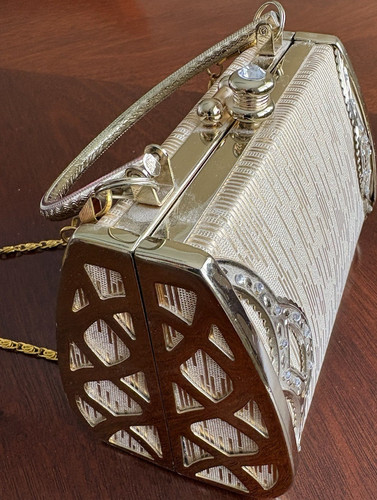 Gold metal evening clutch bag - gold,