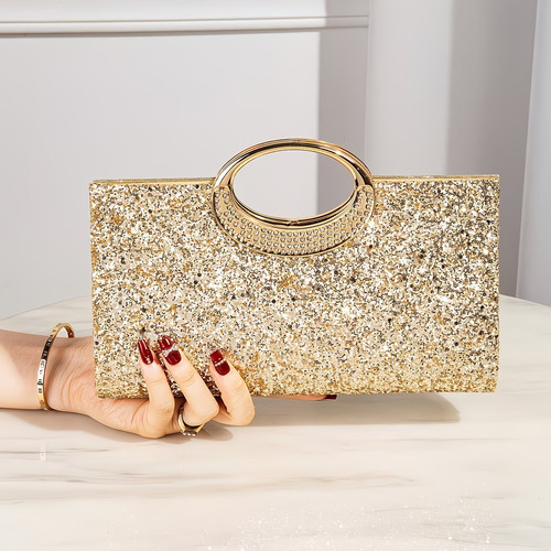Gold glitter evening clutch - evening,