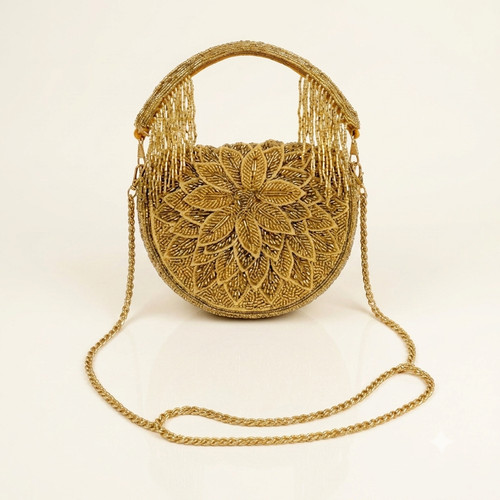 Gold flower beaded evening - 3d,