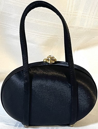 Vintage black satin oval - satin,